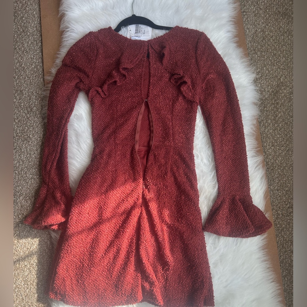 MINERVA FLARED CUFF KNIT WRAP DRESS MAROON - Picture 7 of 11